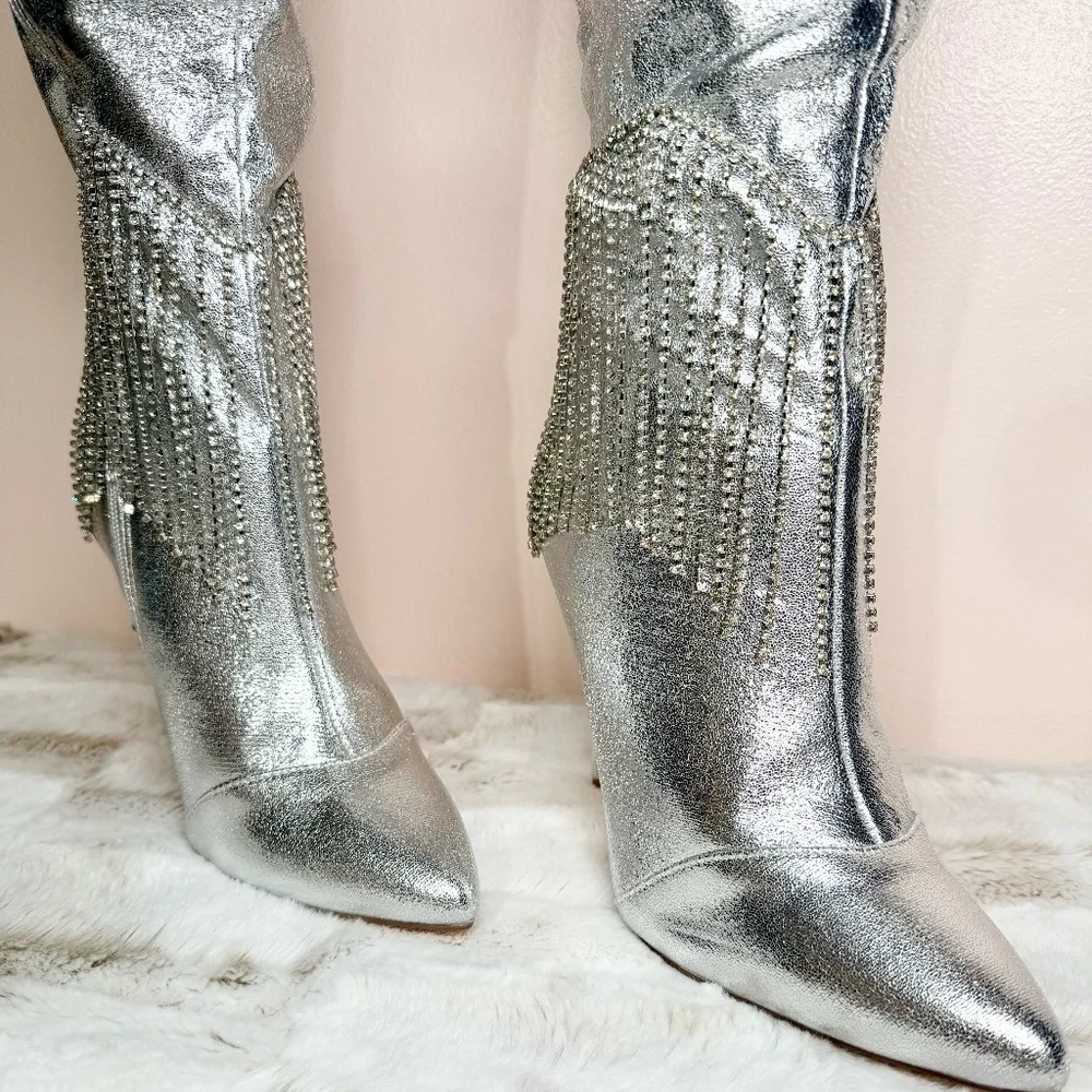 * Berness Silver Metallic W/Dangling Rhinestone Fringe 4 1/2